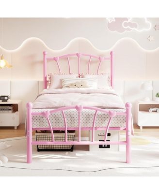 Heart-Shaped Metal Platform Bed Frame with Headboard and Footboard, Quiet Slat Support, No Box Spring Needed