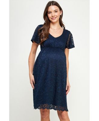 Maternity Floral Lace Empire Waist Short Sleeve Dress