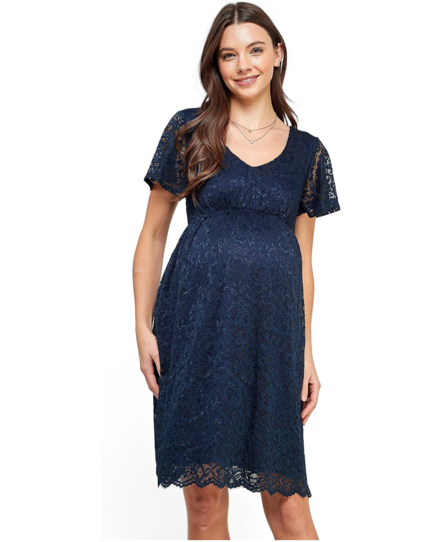 Женское платье Hello Miz Floral Lace Empire Waist Short Sleeve, цвет: Тёмно-синий — фото 1