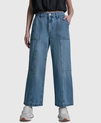 Women's High-Rise Ankle Wide-Leg Utility Cotton Jeans