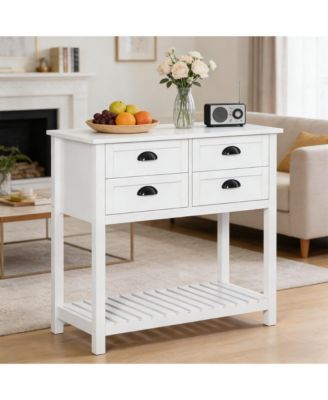 31.5" H Storage Cabinet with 4 Drawers, White MDF Entryway Organizer Coffee Bar