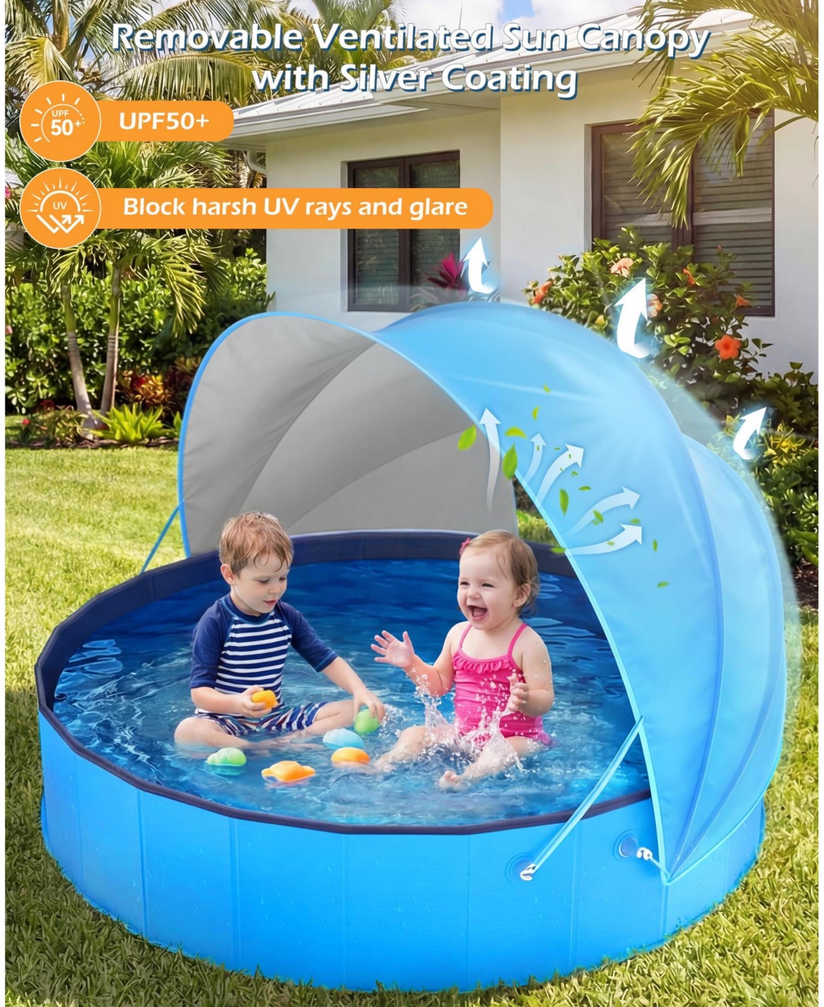 Gnuadz Kiddie Pool Foldable Shade Tent Swimming Wading Dogs Ball Pit Backyard Water Play