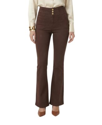 Women's High-Waist Button-Front Flare Pants