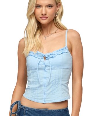 Women's Kerah Ruffle Button Tank Top