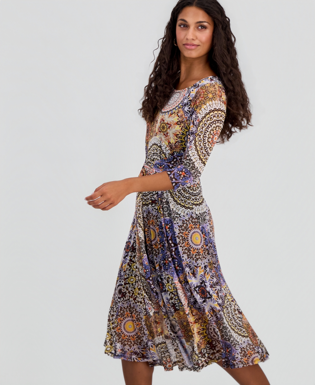 Robbie Bee Petite Tie-Front 3/4-Sleeve Midi Dress