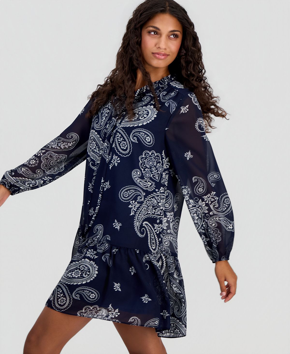 Robbie Bee Petite Printed Chiffon Tie-Neck Tiered Dress view 2 — MAYCSS fashion products