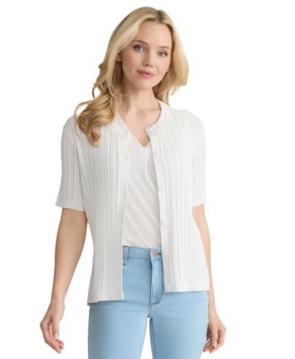 Petite Short-Sleeve Pointelle Cardigan
