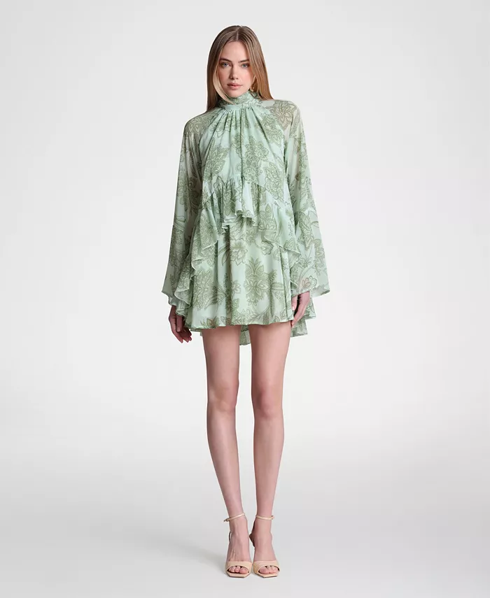 Women's Mock Neck Tiered Ruffle Mini Dress
