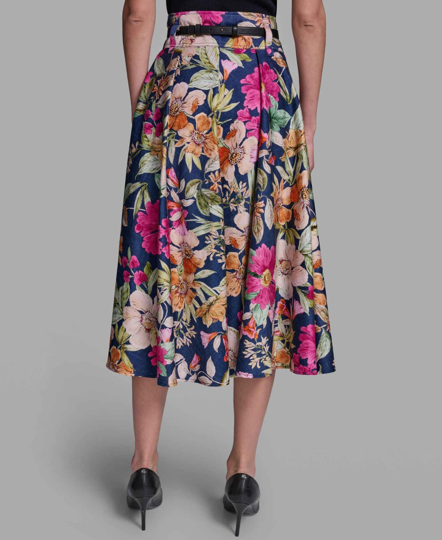 Женская юбка KARL LAGERFELD PARIS Printed Belted Midi, цвет: Пудровый разноцветный — фото 5