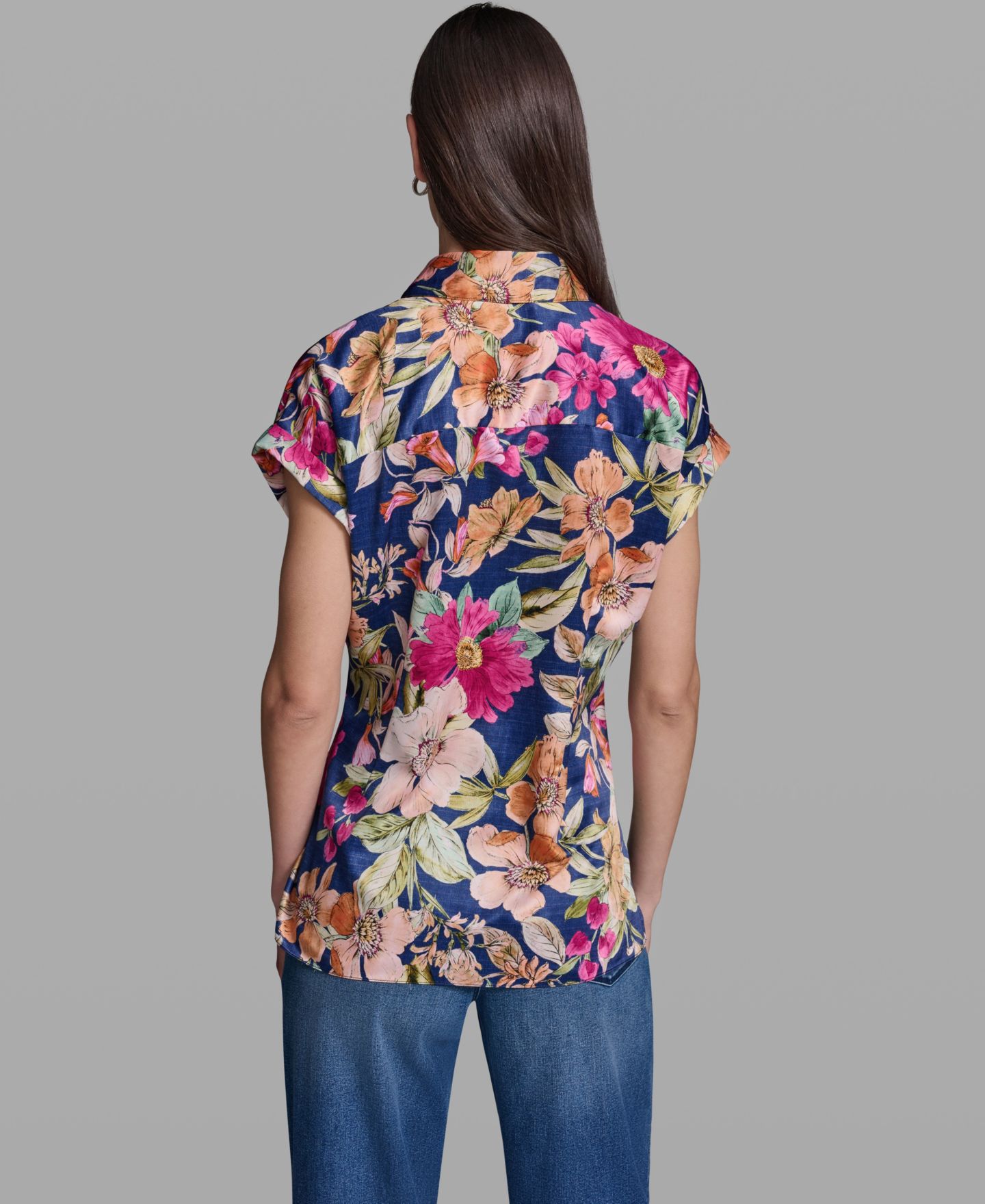 Женская блузка KARL LAGERFELD PARIS Short-Sleeve Side-Tie Blouse, цвет: Пудровый разноцветный — фото 4