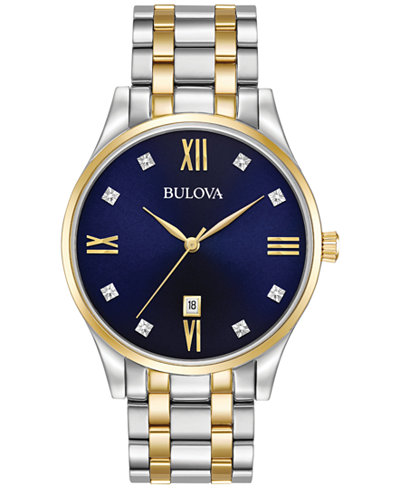 Bulova Men's Diamond Accent Two-Tone Stainless Steel Bracelet Watch 40mm 98D130