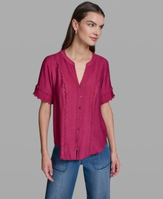 Women's Short-Sleeve Nailhead Trim Woven Top
