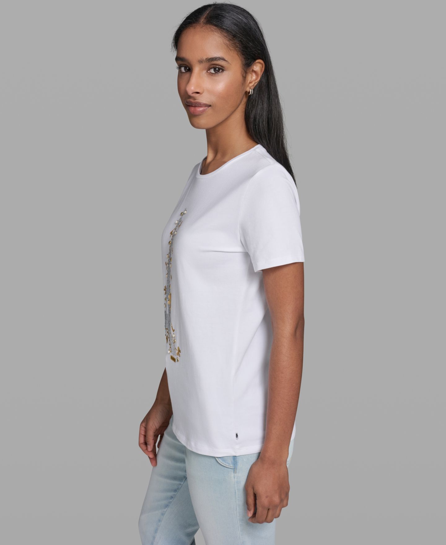 Женская футболка KARL LAGERFELD PARIS Eiffel Tower Logo Short-Sleeve T-Shirt, цвет: Белый — фото 3