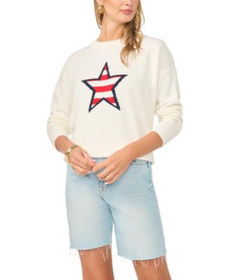 Women's Star Stripes Motif Crewneck Sweater