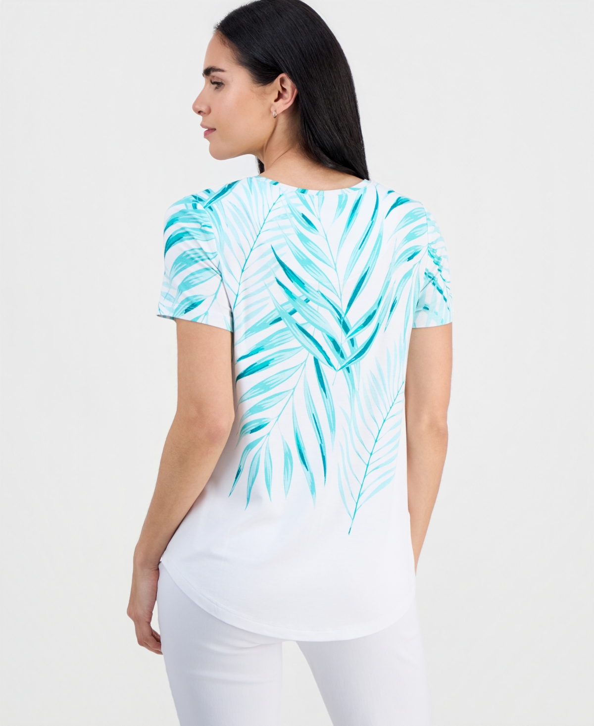 Jm Collection Petite Tropical Short-Sleeve Round-Neck Top, Macy's Exclusive