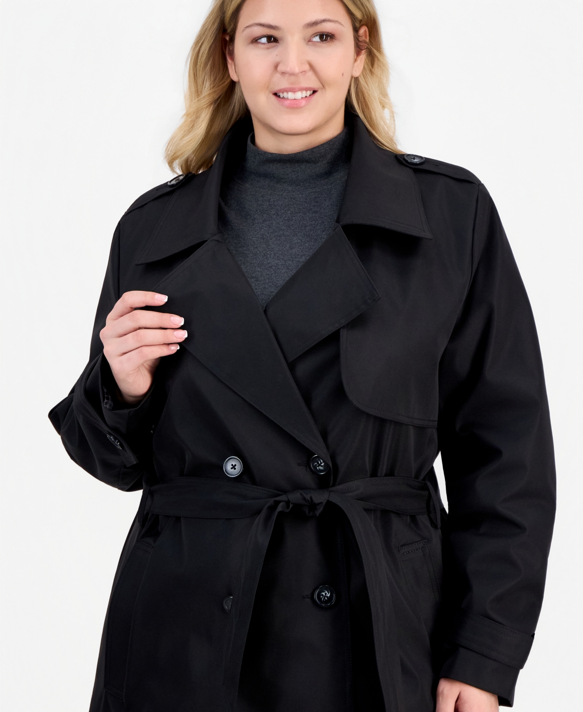Jou Plus Double-Breasted Belted Trench Coat