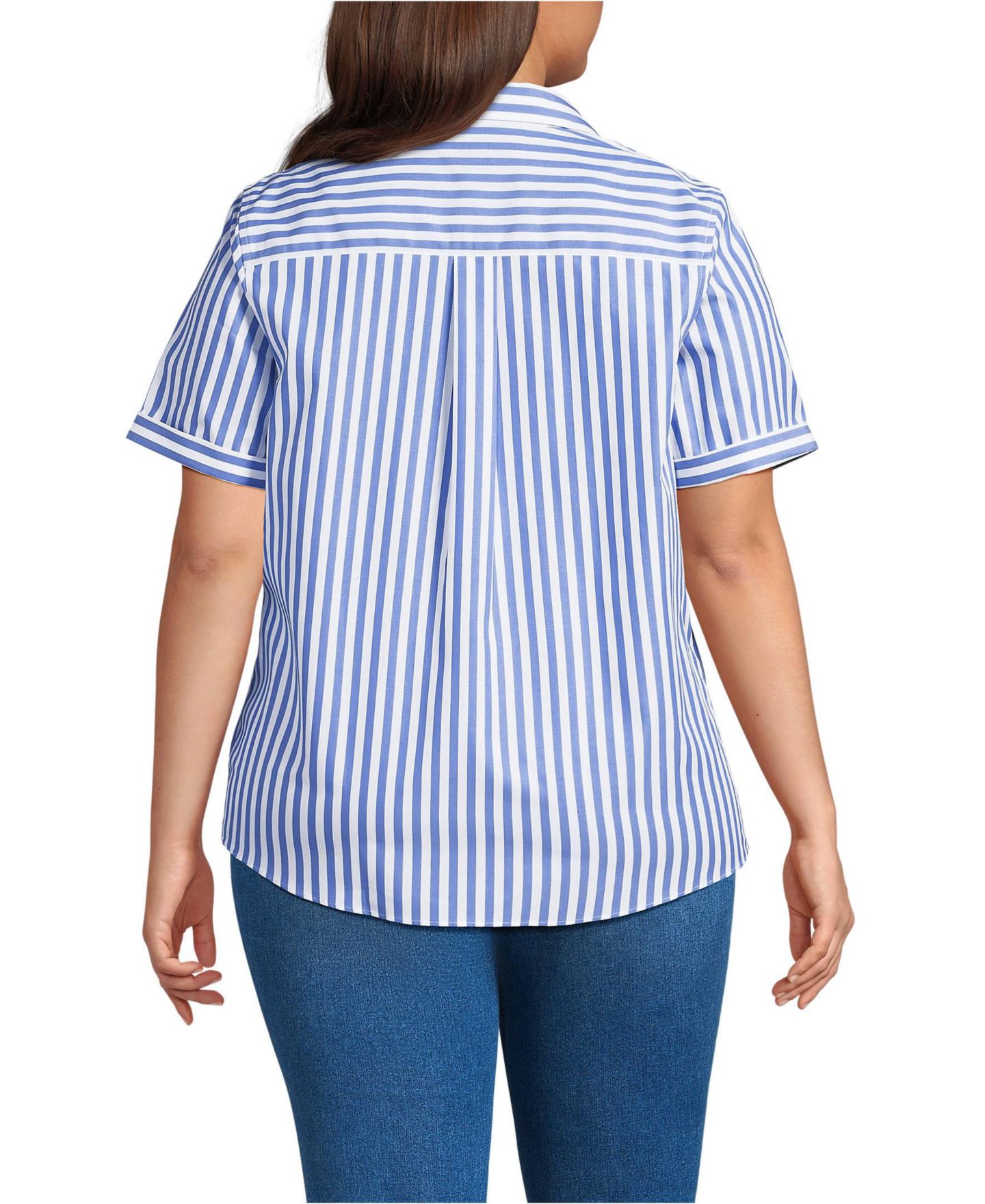 Женская рубашка Lands' End Plus Size Wrinkle Free No Iron, цвет: Прозрачный синий полосатый — фото 3