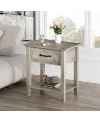 Modern 2-Tier Nesting Coffee Table Set of 2 with Drawer, Space-Saving Compact Storage Table for Bedroom, Living Room and Dorm