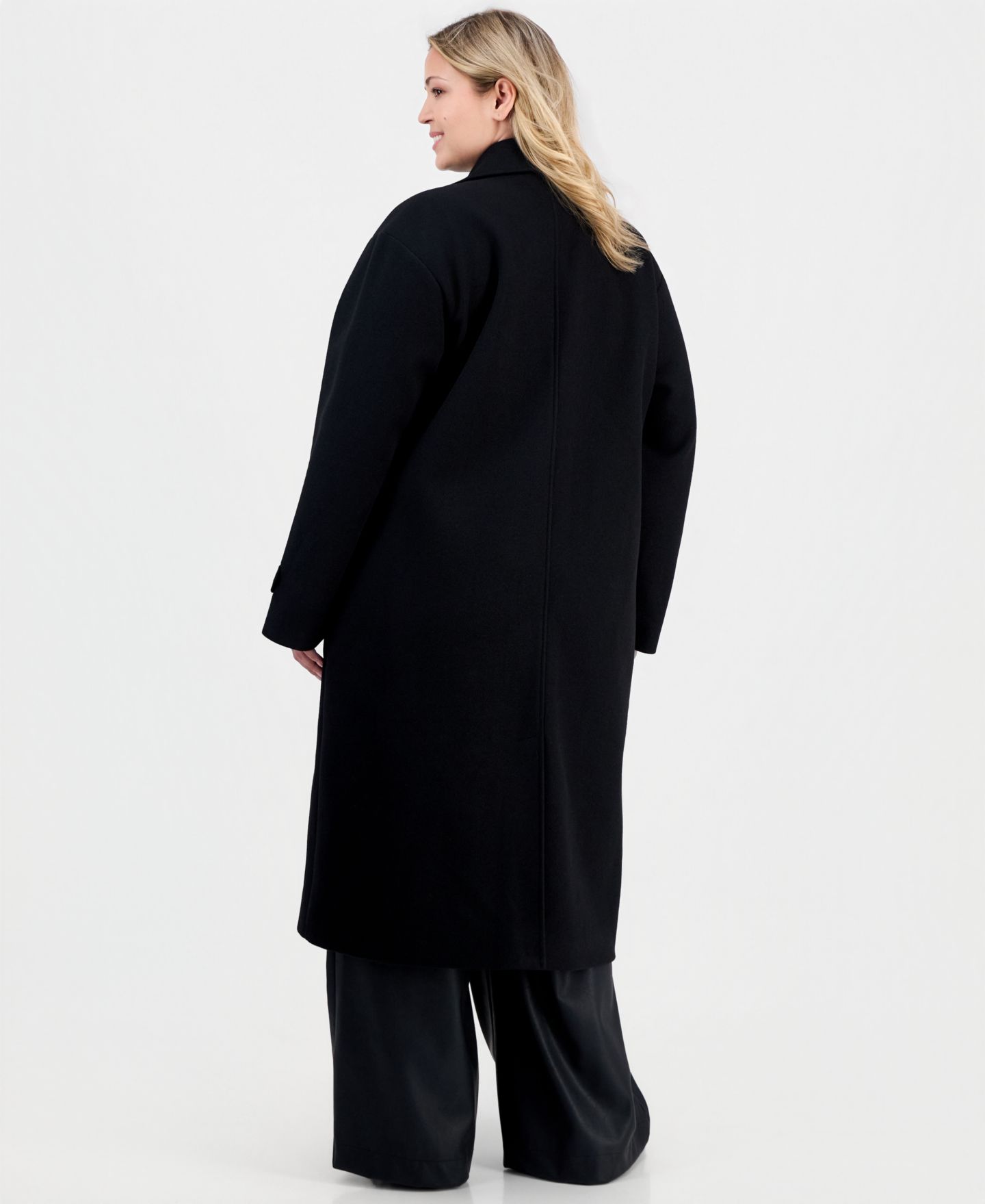 Женское пальто Jou Jou Plus Size Double-Breasted Patch-Pocket Maxi, цвет: Чёрный — фото 2