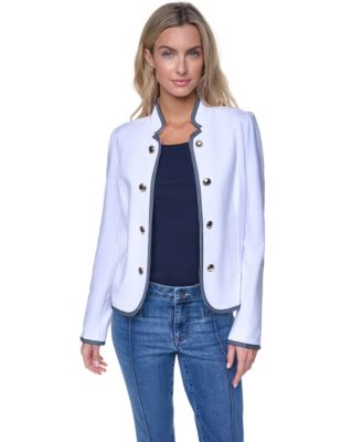 Women's Cotton-Blend Band Collar Captain Jacket