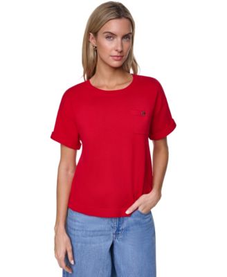 Women's Cotton Crewneck Short-Sleeve Sweater