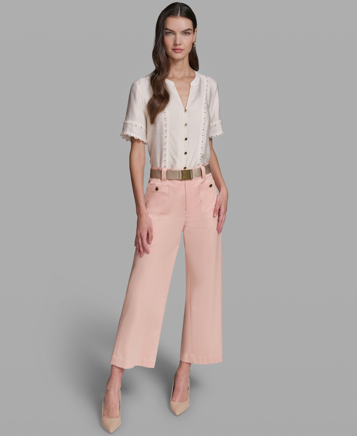 Karl Lagerfeld Paris Women's Mid-Rise Belted Pants
