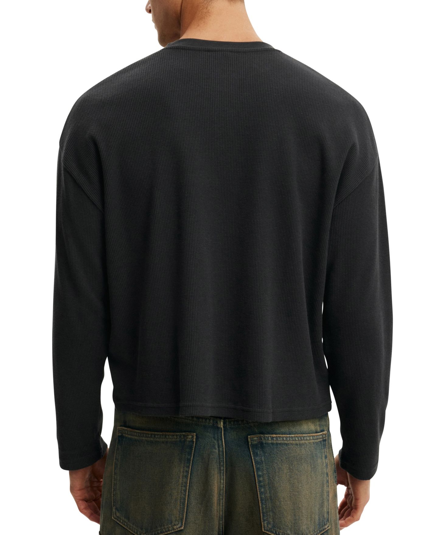 Мужская футболка Cotton On Modern-Fit Textured Henley, цвет: Потёртый чёрный — фото 4