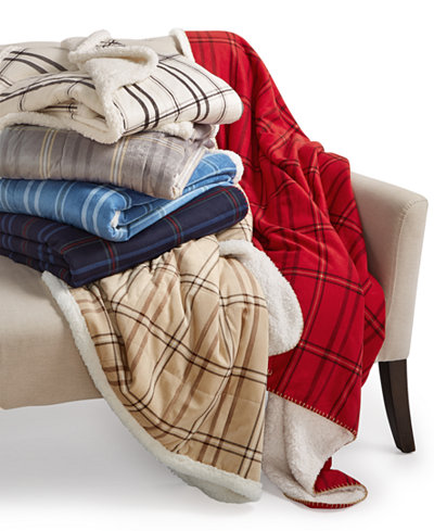 Martha Stewart Collection Classic Reversible Micromink Faux Sherpa Throw, Only at Macy's