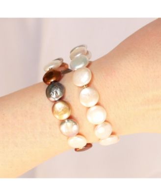 paparazzi all dressed uptown brown Ornamental Outfit - Brown Pearl UV Silver Bead Stretchy Bracelet main image 0