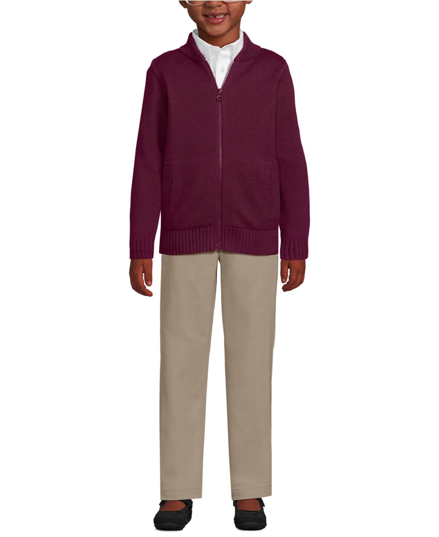 Кардиган Lands' End Legacy Full Zip Cardigan для девочек, цвет: Бордовый — фото 1