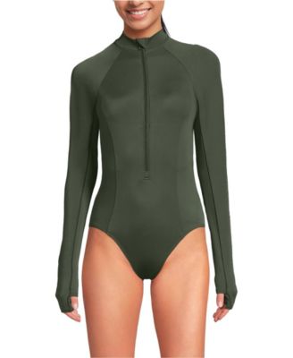 Women's Tugless Long Sleeve Rash Guard One Piece Swimsuit