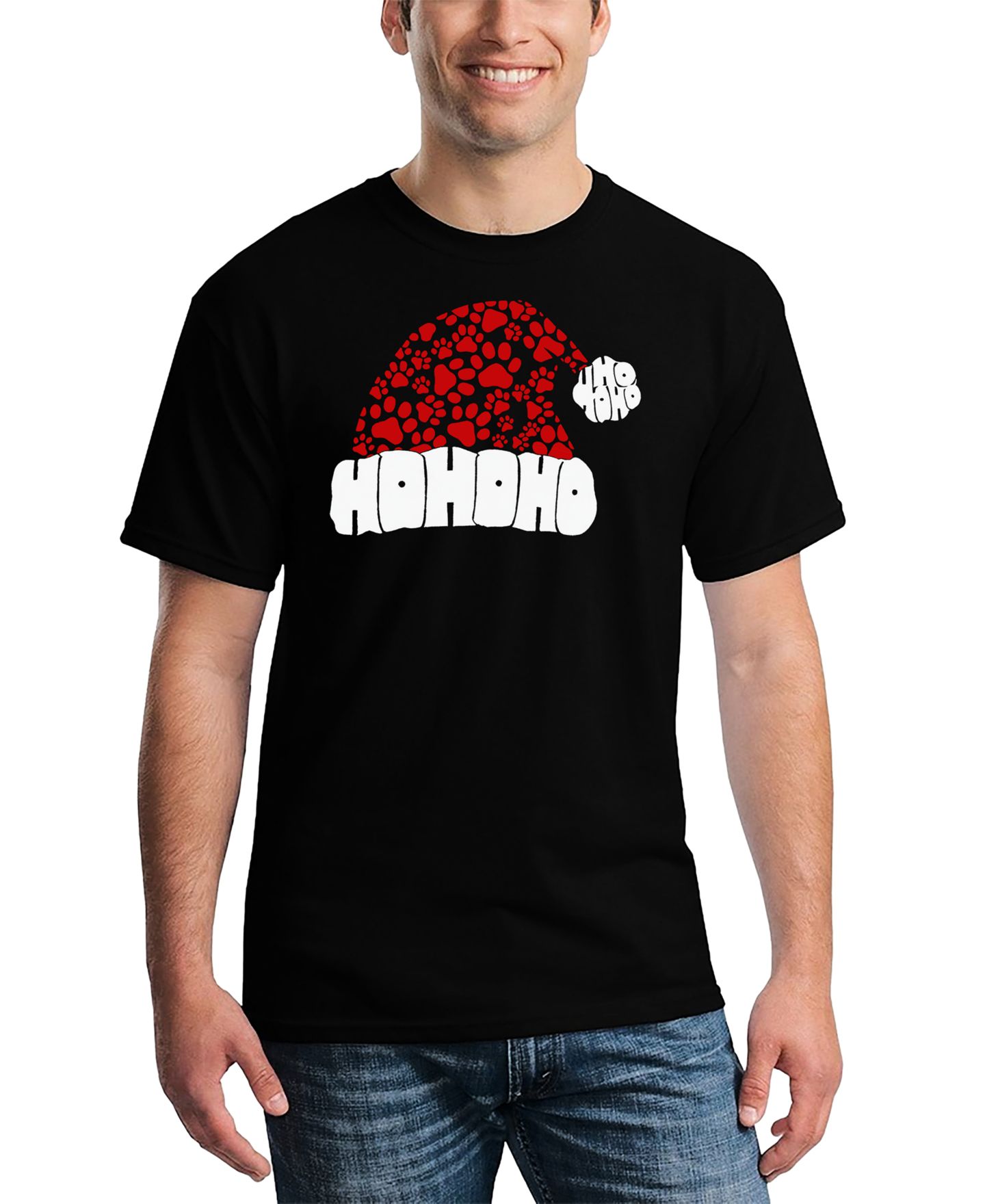Мужская футболка LA Pop Art Santa Hat Paw Print Word Art, цвет: Чёрный — фото 1