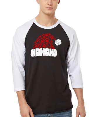 Men's Santa Hat Paw Print Word Art Raglan-Sleeve T-Shirt