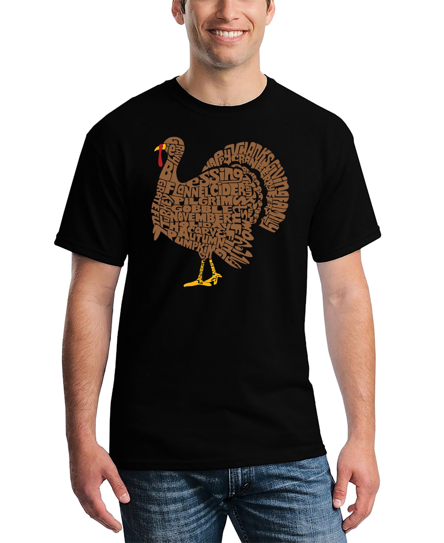 Мужская футболка LA Pop Art Thanksgiving Turkey Word Art, цвет: Чёрный — фото 1