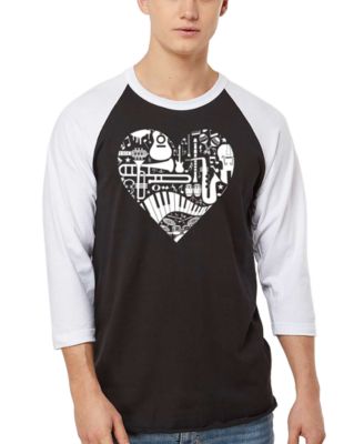 Men's Music Instruments Heart Word Art Raglan-Sleeve T-Shirt