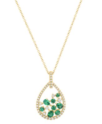 Emerald (3/4 ct. t.w.) and Diamond (1/2 ct. t.w.) Pendant Necklace in 14k Yellow Gold