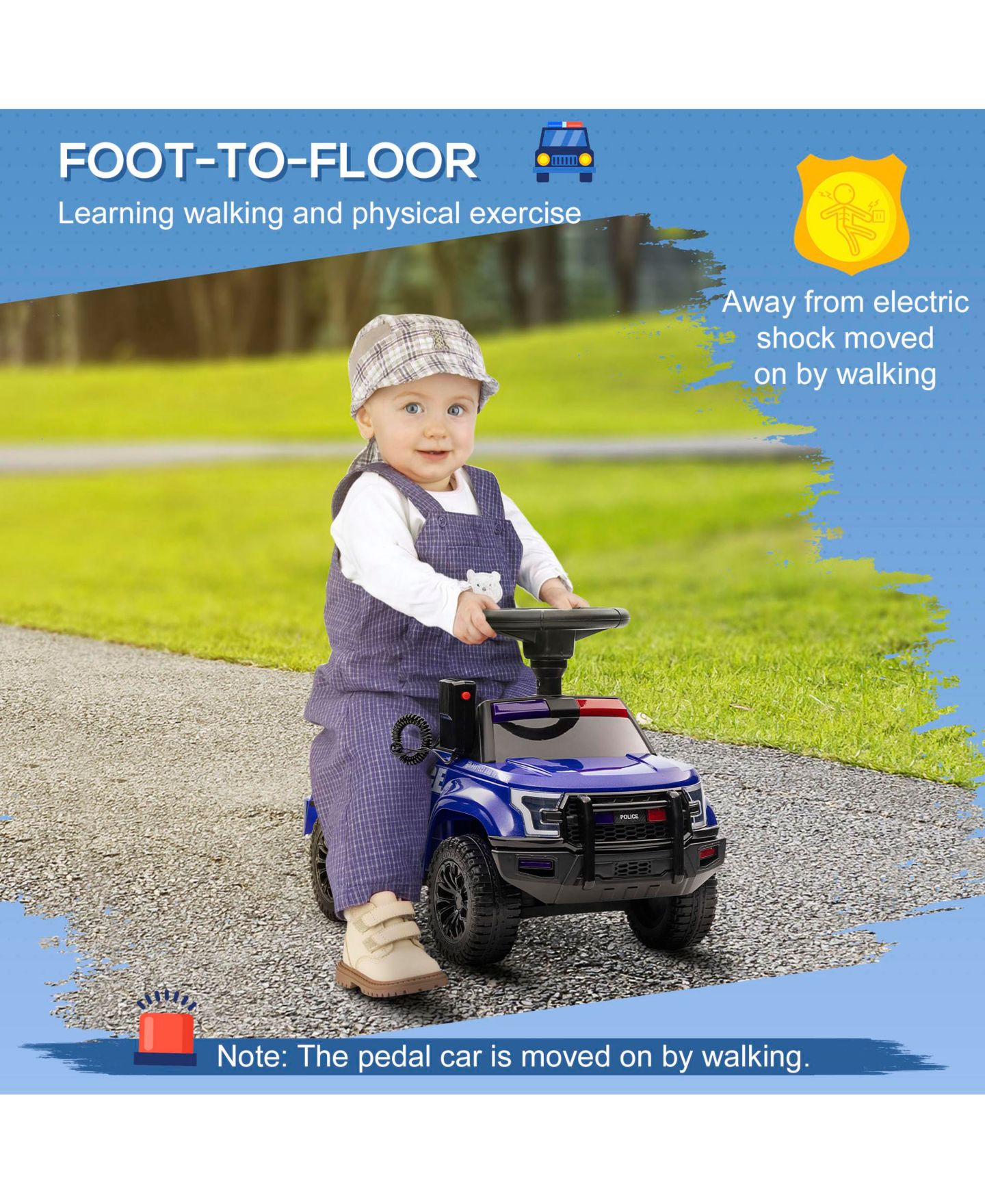 Детская игрушка Aosom Police Truck Style Sliding Ride-On with Pretend PA System and Under-Seat Storage, 1 Rider, Ages 1.5+ — фото 4