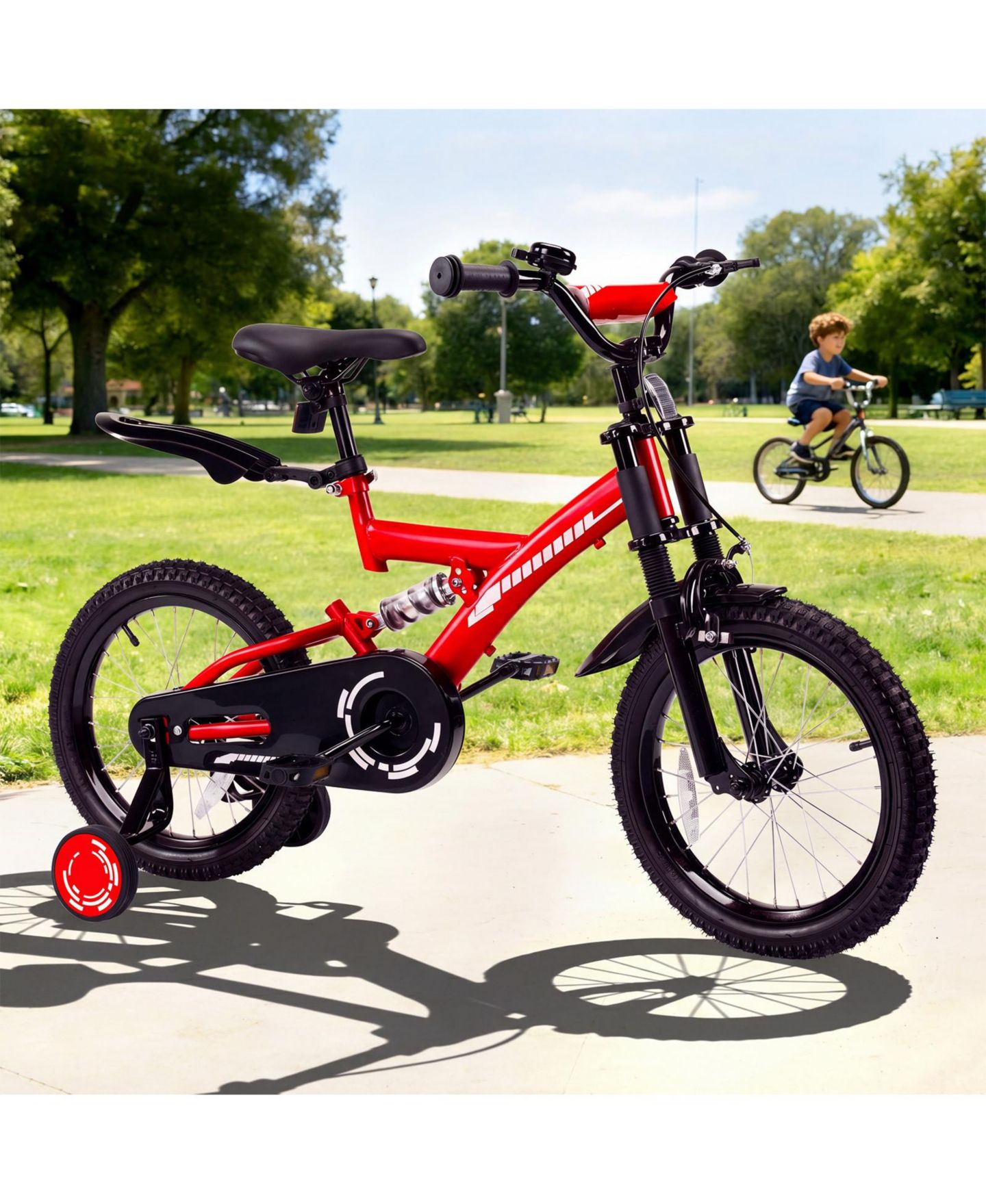 Детская игрушка SUGIFT 18" Kids Bike with Adjustable Seat, Dual Brakes & Training Wheels, Ages 6–9, цвет: Красный — фото 9
