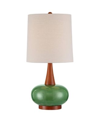 Andi 25" High Mid Century Modern 3-Way Table Lamp Ceramic Wood Single Shade Living Room Bedroom