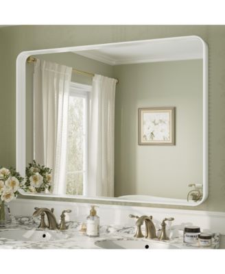 48" x 36" High-Strength Tempered Glass and Aluminum Alloy Framed Wall Decor Bathroom Vanity Mirror in Matte White