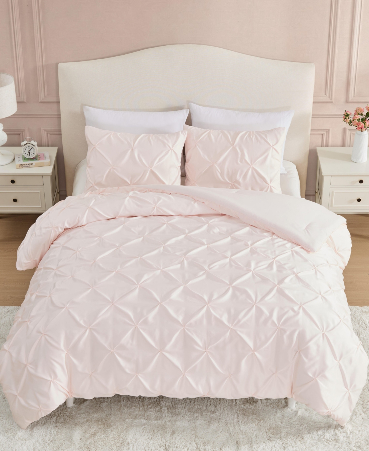Laura Ashley Pintuck Solid Satin 3-Pc. Comforter Set