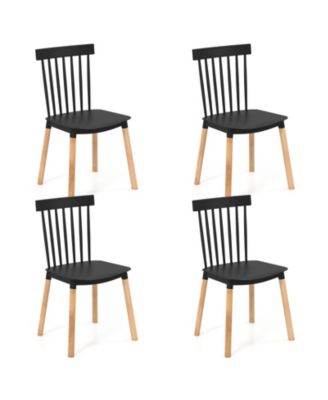 Wooden Windsor Dining Chairs Set of 4 with Spindle Backrest and Ergonomic Curved Seat