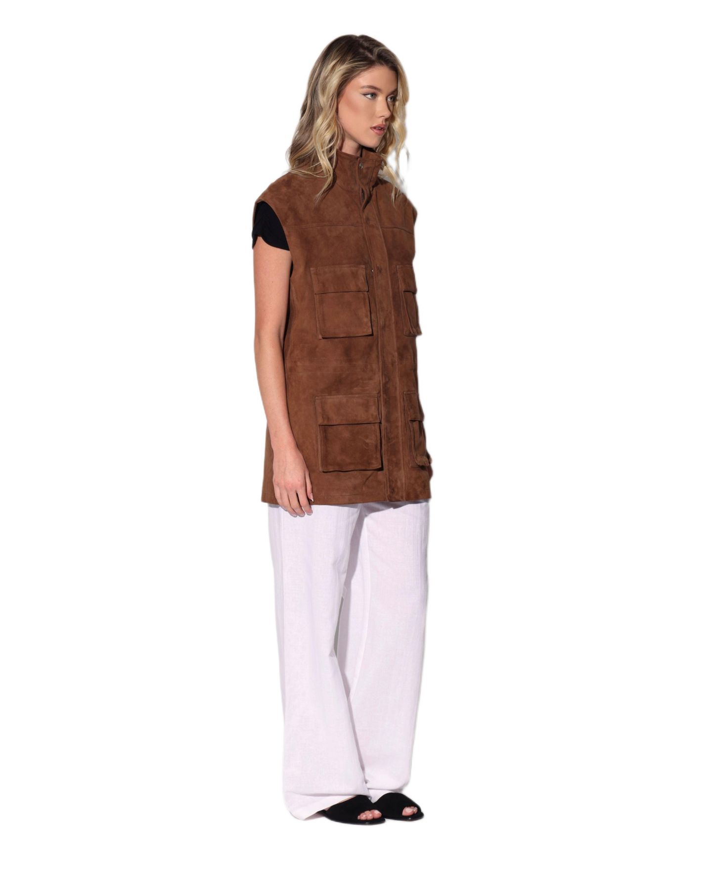Женский жилет Walter Baker Renata Longline Cargo Vest, цвет: Каштановый замшевый — фото 4