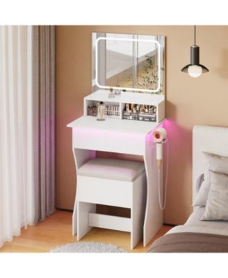 Makeup Vanity Desk with RGB Lighting, Power Outlet and LED Mirror
