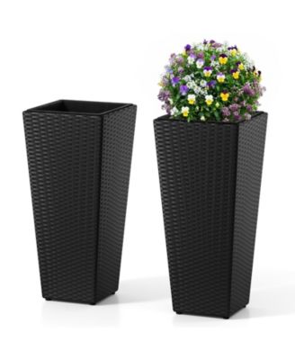 2Pieces Rattan Tall Plant Pots with Detachable Plastic Liners Pre-Marked Drainage Hole