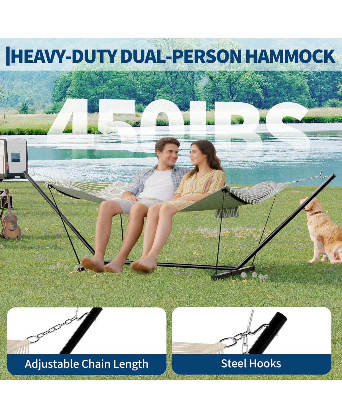 gaomon Portable Double Hammock with Stand for Outdoor Patio, Garden, Beach, Backyard
