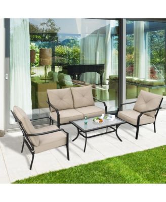 4 PCS Patio Furniture Set Cushion Sofa Loveseat Sectional Garden Deck Poolside