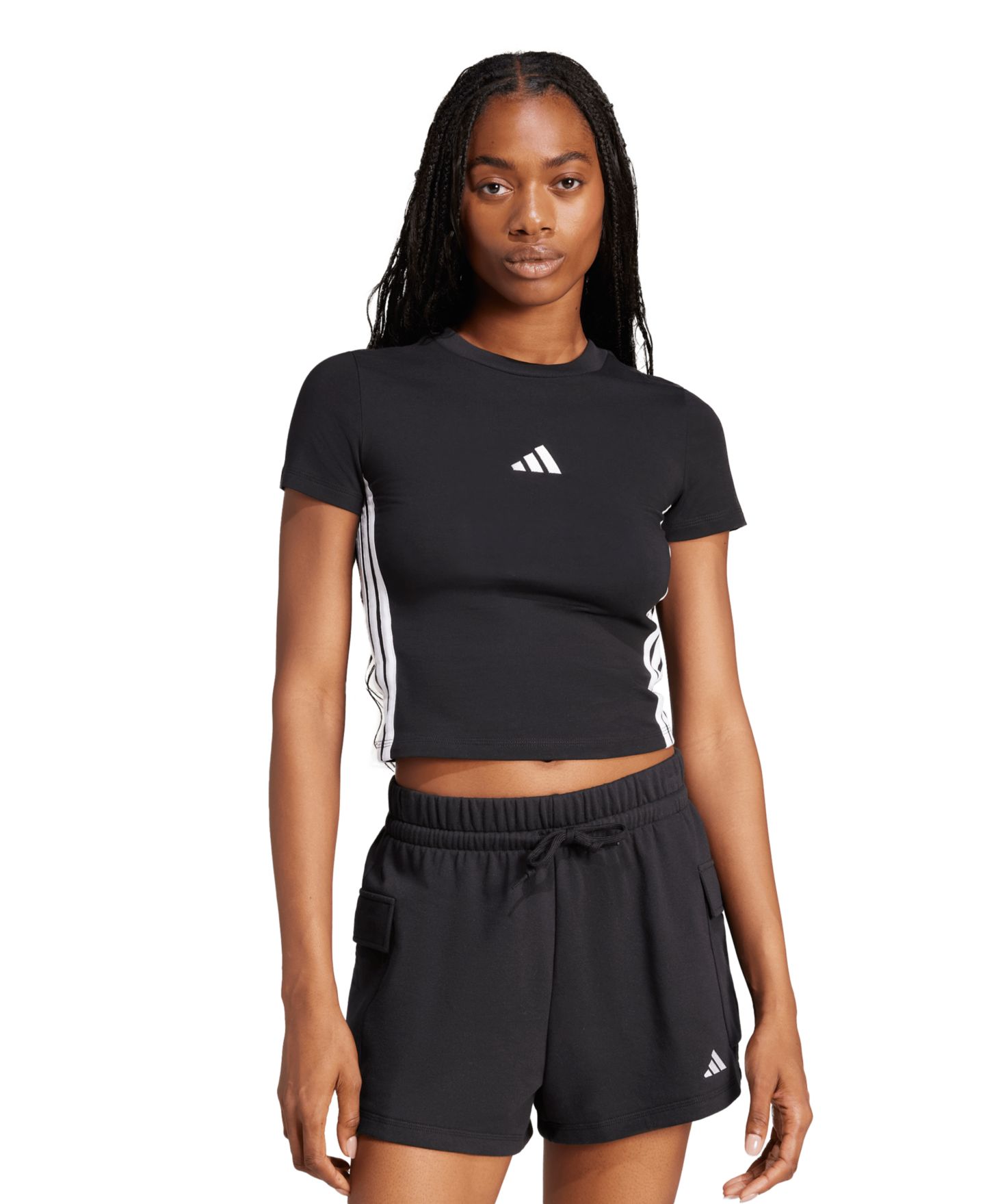 Женская футболка adidas Essentials Slim-Fit Short-Sleeve Baby T-Shirt, цвет: Чёрный / Белый — фото 2