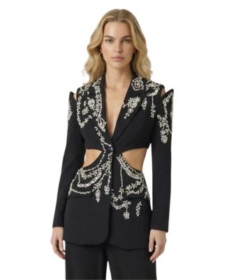 Women's Embellished Cutout Crystal Detail Blazer