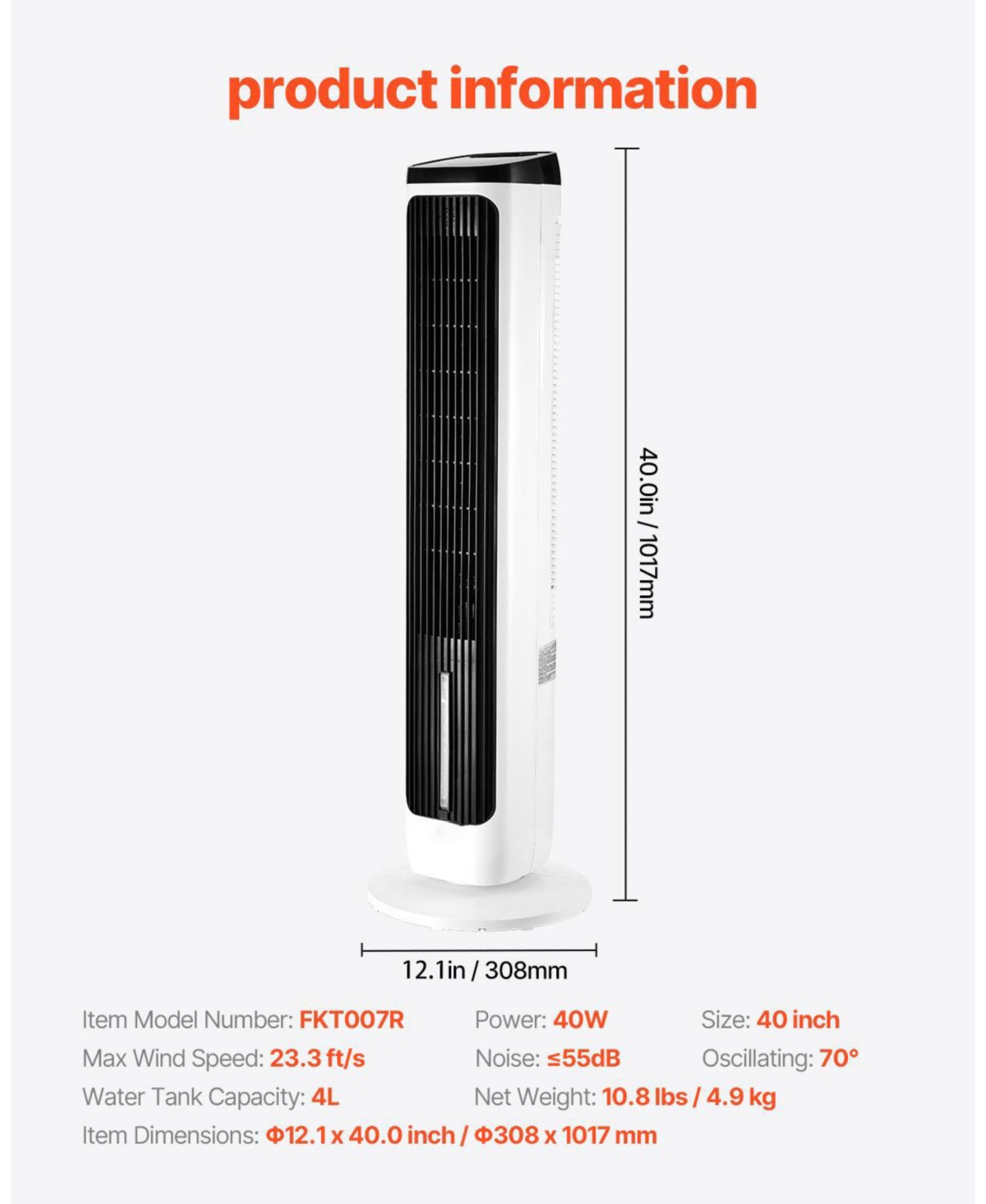 Mecale Bladeless Tower Fan 23.3 feet/s 9-Speed Oscillating with 24H Timer